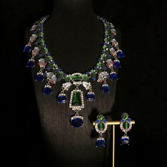 Blue Rhinestone Necklace and Earrings Set Online Necklace &