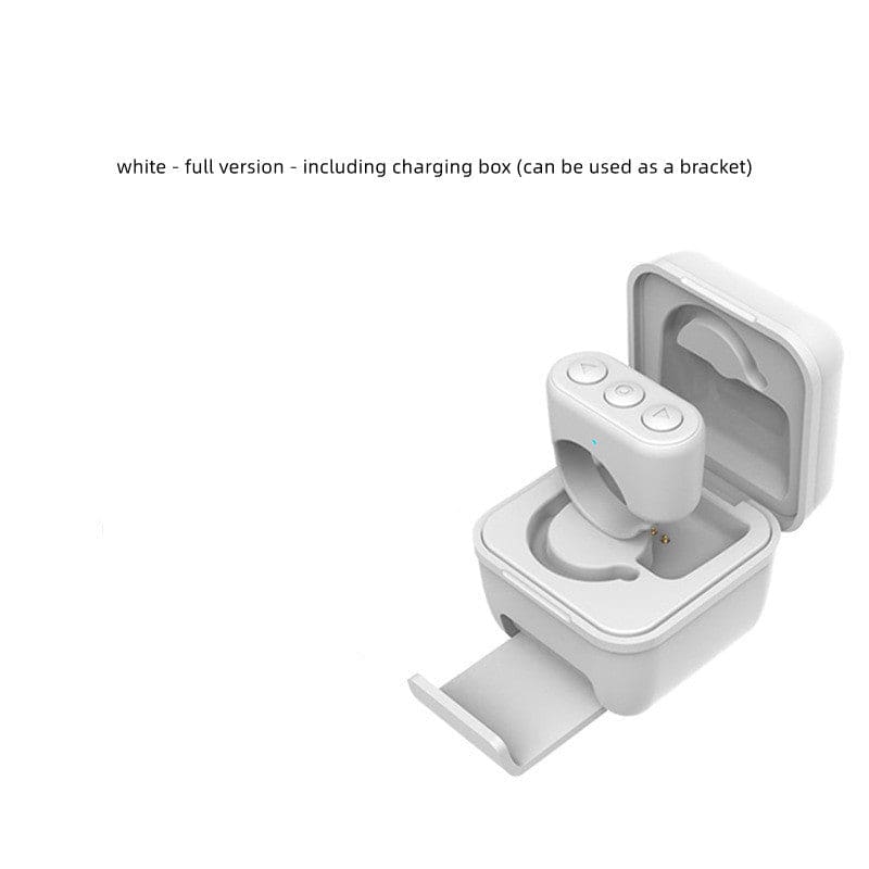 Wireless earbuds in an open charging case with a drawer-like compartment.