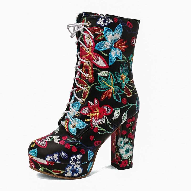 Bohemia Lace Up Platform High Heel  Boots In 3 Stunning Patterns - Pleasures and Sins