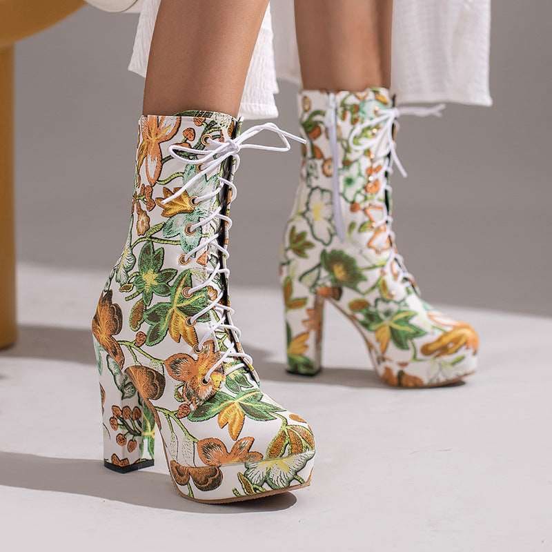 Bohemia Lace Up Platform High Heel  Boots In 3 Stunning Patterns - Pleasures and Sins