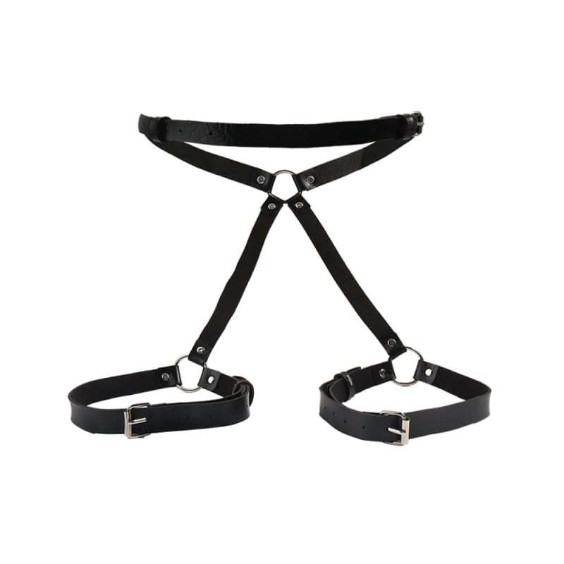 Sexy Black Leather Bondage Belt Hip Harness for Erotic Play