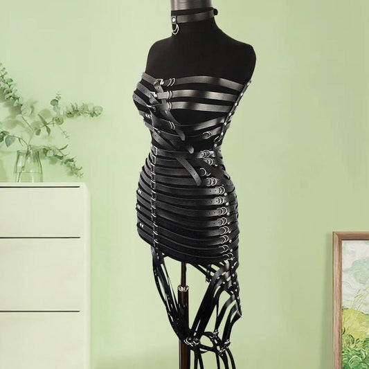 Bondage/fetish Buckle Fashion Leather Dress - Pleasures and Sins