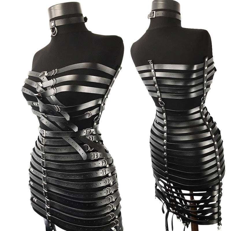 Bondage Fetish, Multi Buckle Vegan Leather Harness Dress - Pleasures and Sins   Pleasures and Sins