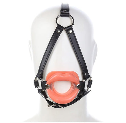 Leather and silicone gag with straps designed for BDSM play.