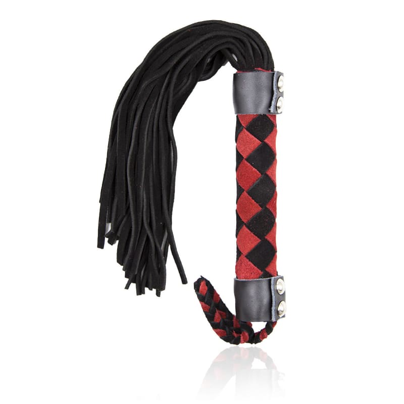 Bondage Real Leather Whip for Pleasure and Play Black Red