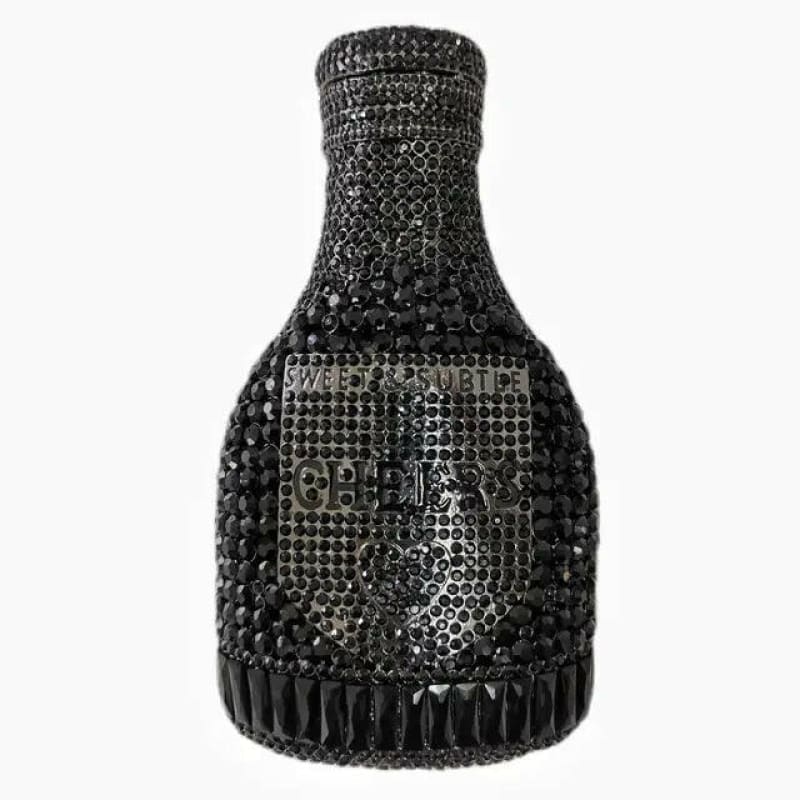 Bottle Shape Crystal Evening Bag Encrusted Bridal Bag Black