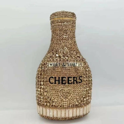 Bottle Shape Crystal Evening Bag Encrusted Bridal Bag Gold