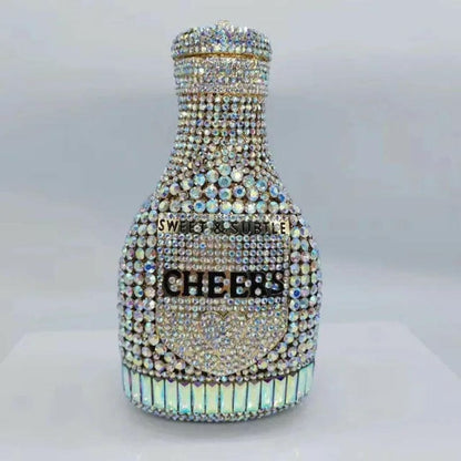 Bottle Shape Crystal Evening Bag Encrusted Bridal Bag Gold