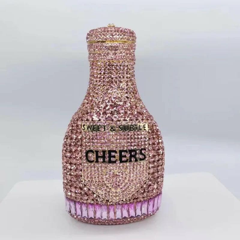 Bottle Shape Crystal Evening Bag Encrusted Bridal Bag Pink