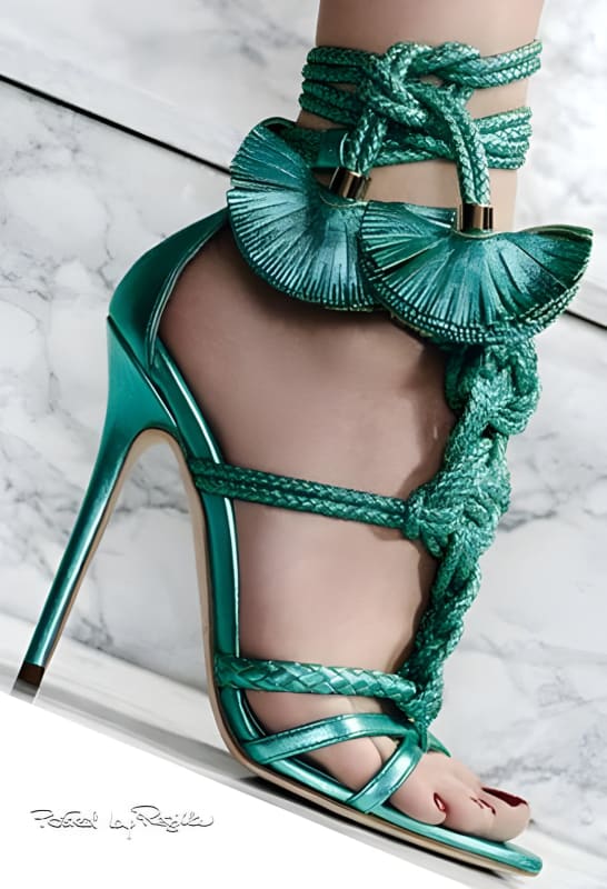 Braided Strap High Heel Gladiator Sandals Online green / 35