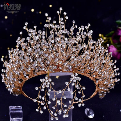 Bridal Headdress Crown Set with Colored Diamond Necklace