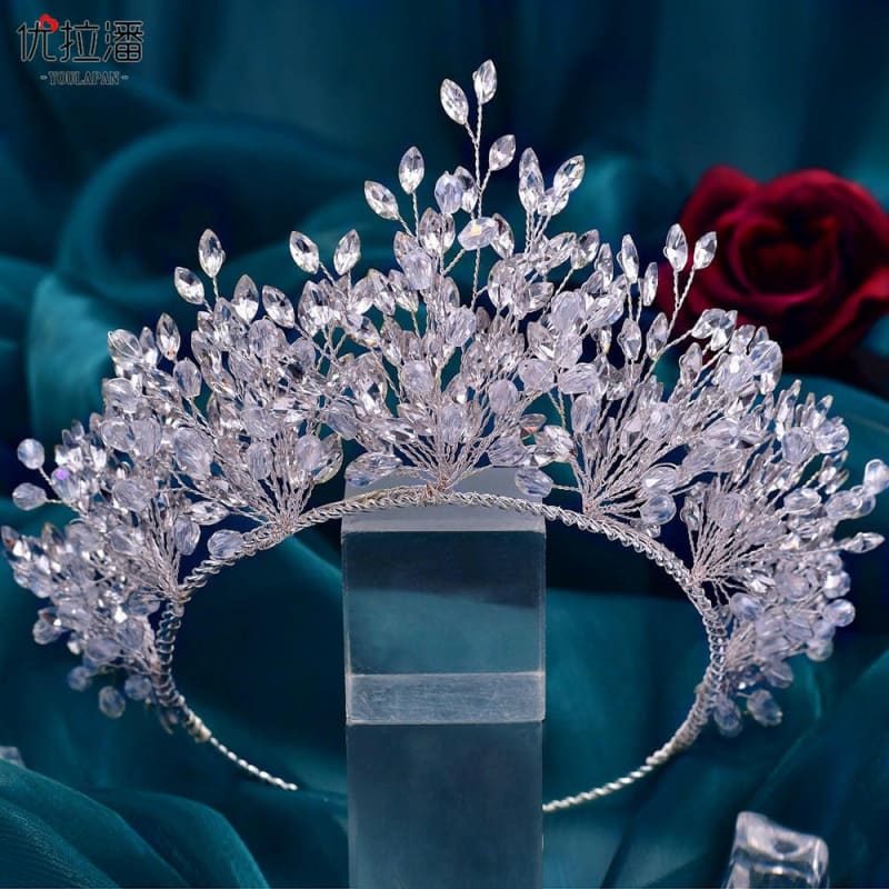 Bridal Headdress Crown Set with Colored Diamond Necklace