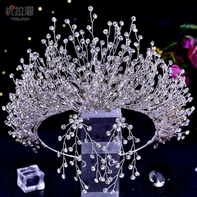 Bridal Headdress Crown Set with Colored Diamond Necklace