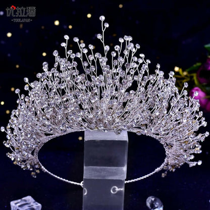 Bridal Headdress Crown Set with Colored Diamond Necklace