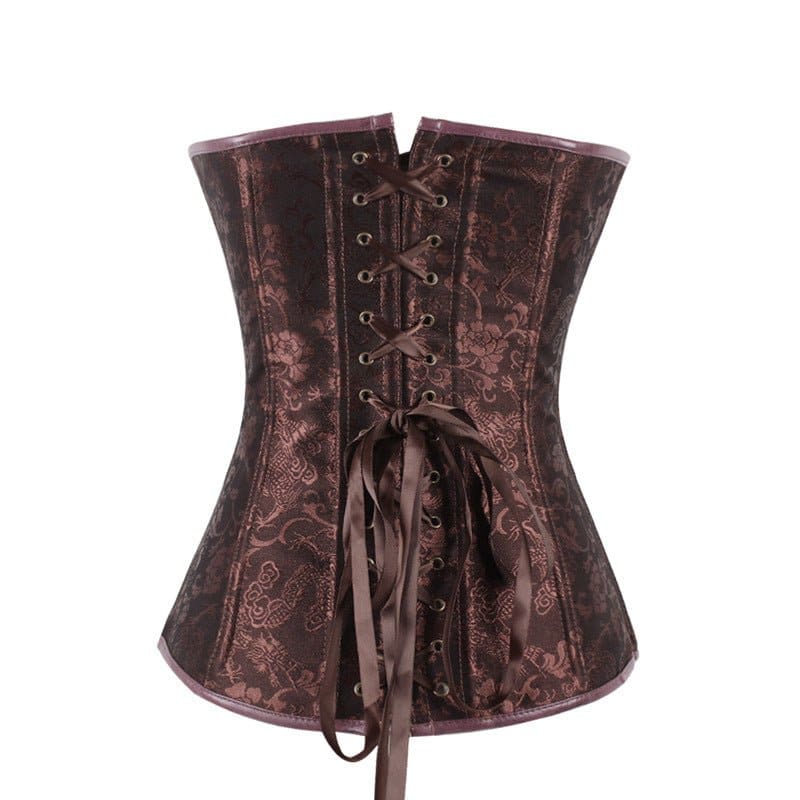 Brown Jacquard Steampunk Corset with Leather Detail