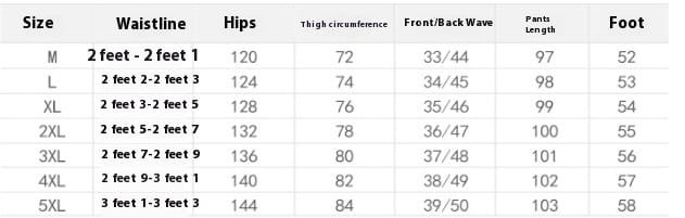 Size chart for Men’s Stylish Wide-leg Corduroy Cargo Pants’ waist, hips, and more.