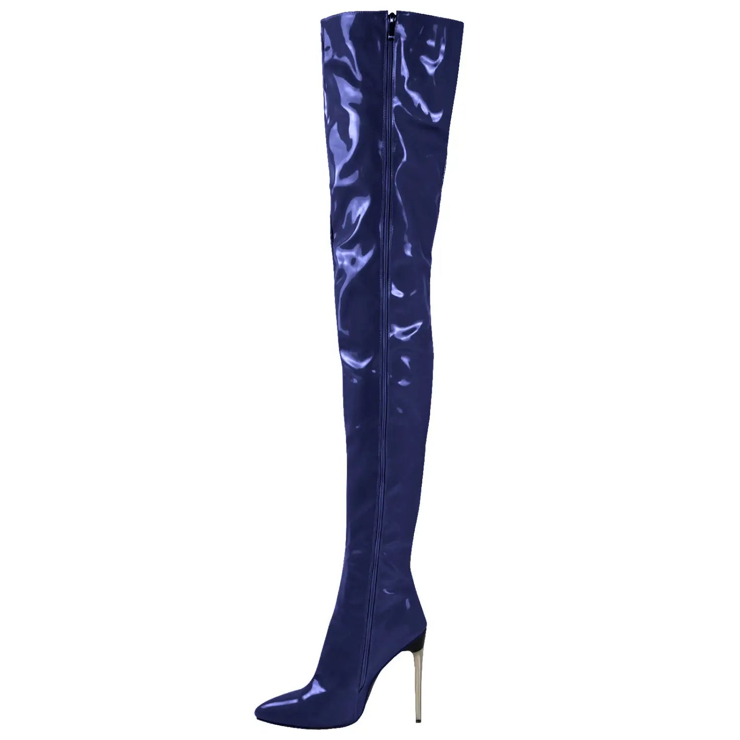 Pointy Side Zipper Patent Leather Stiletto Boots Over
