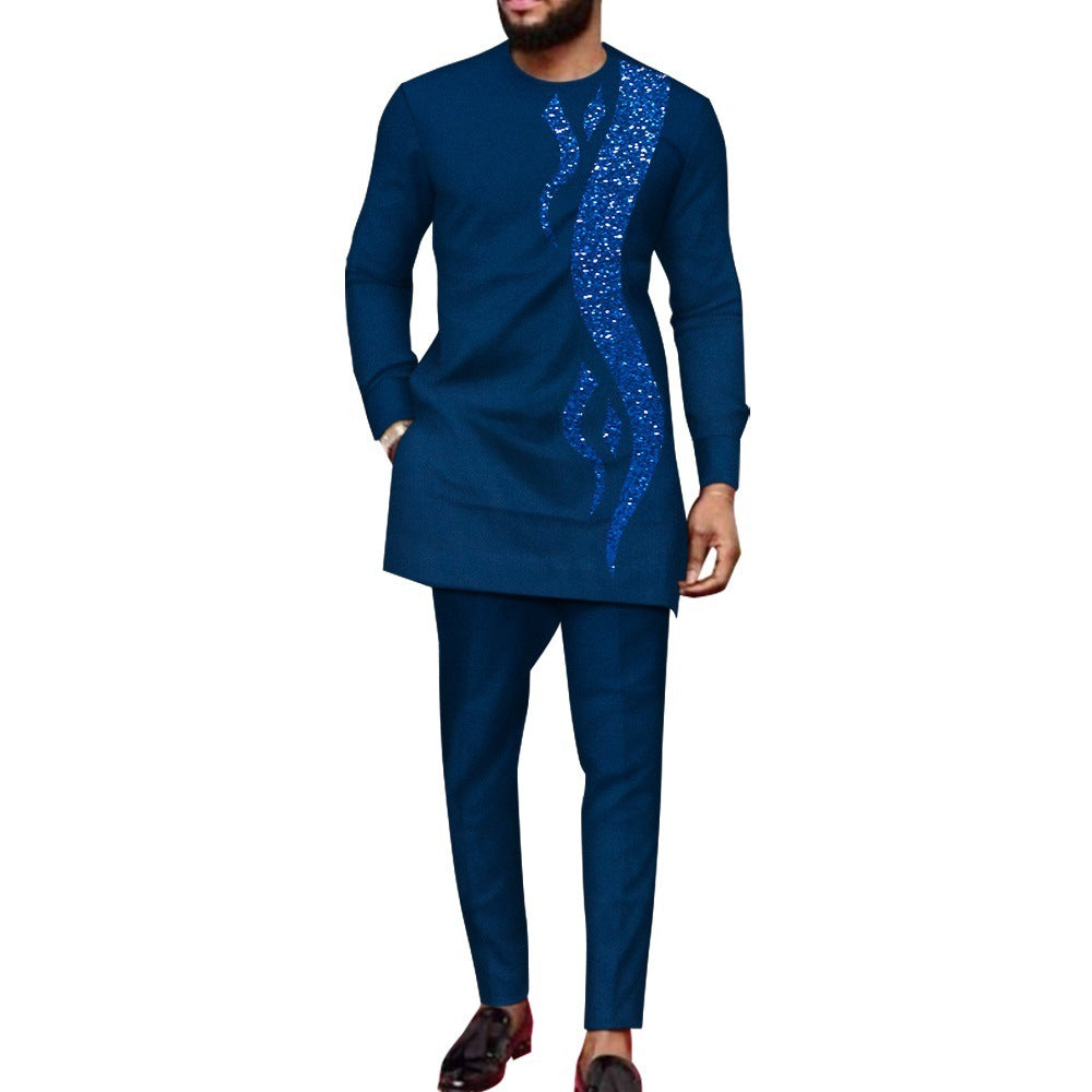 Men's African Fashionable Sequin Stitch Business Suit In 9 Designs