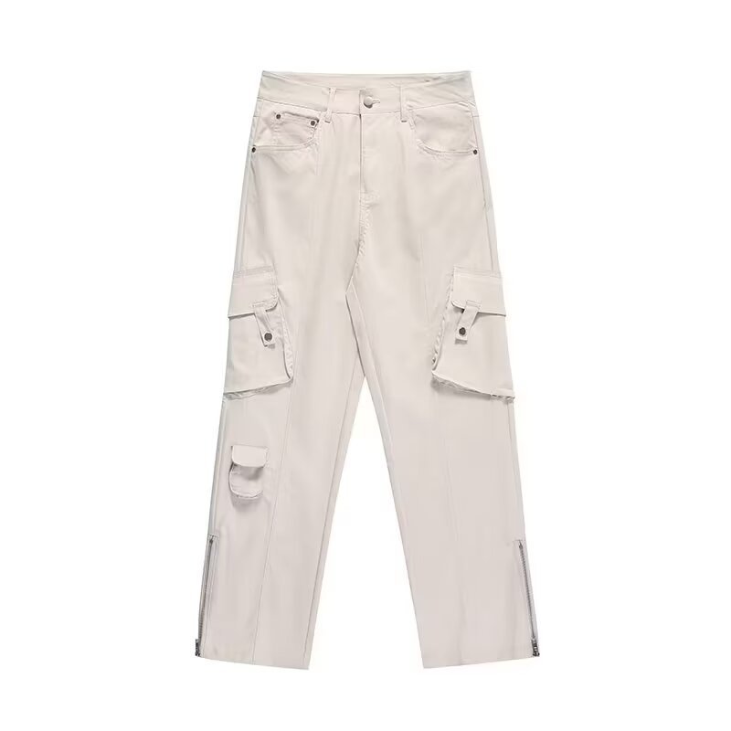 Retro Loose Multi-pocket Wide-leg Cargo trousers With Zip Bottom