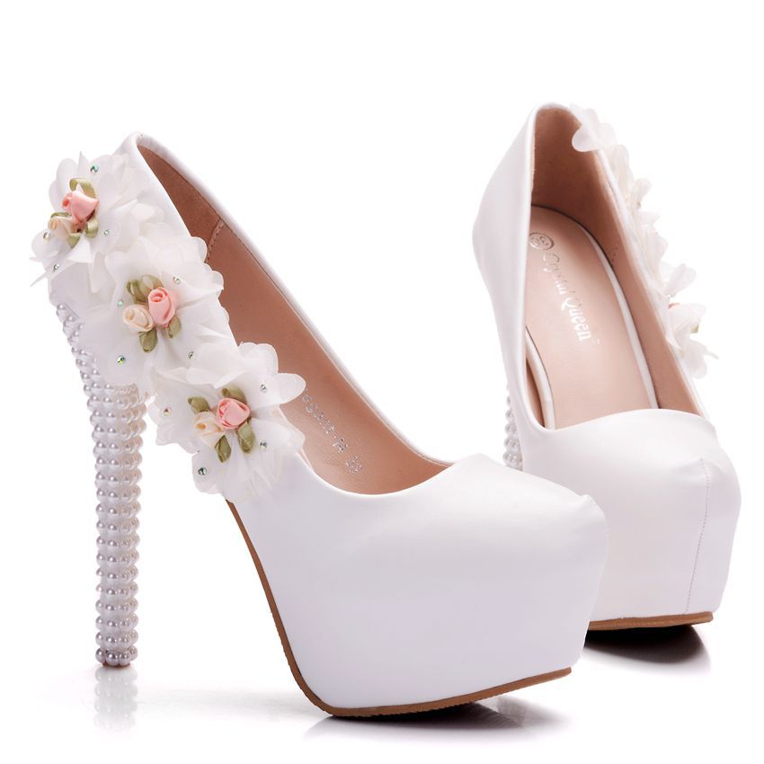 Platform High Heel Wedding/bridal Round Toe Pearl Shoes