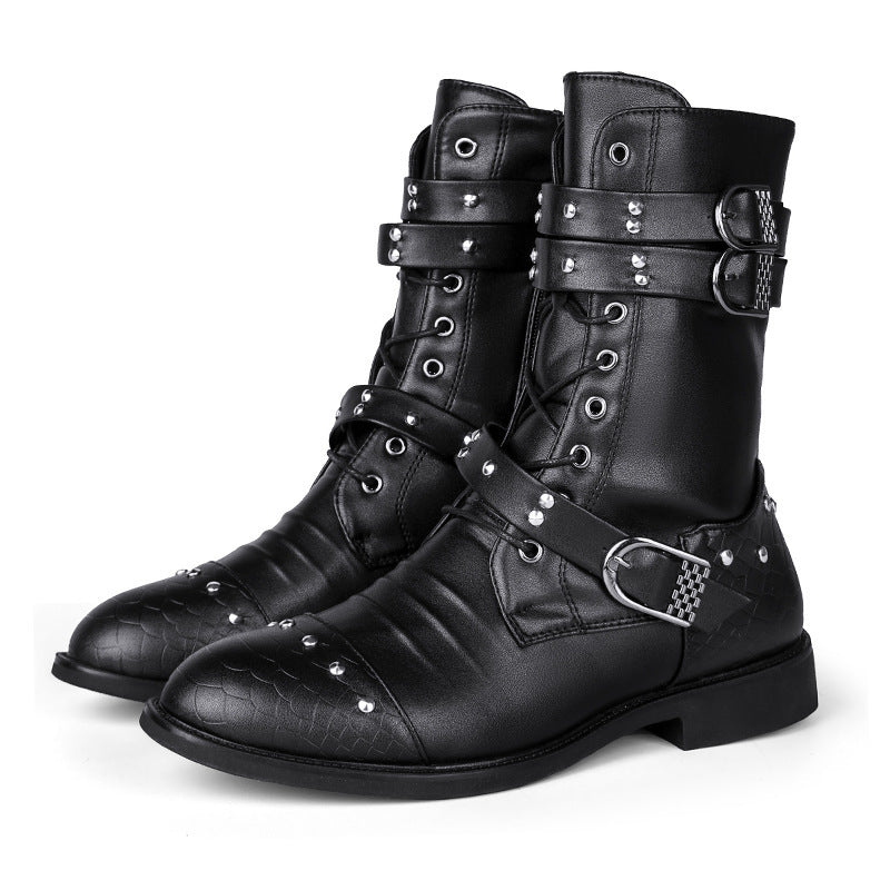 Mid Length PU Leather Boots Ceremonial Motorcycle Men's Performance