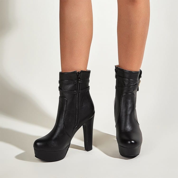 Extra High Thick Heel Waterproof Platform Ankle Boots