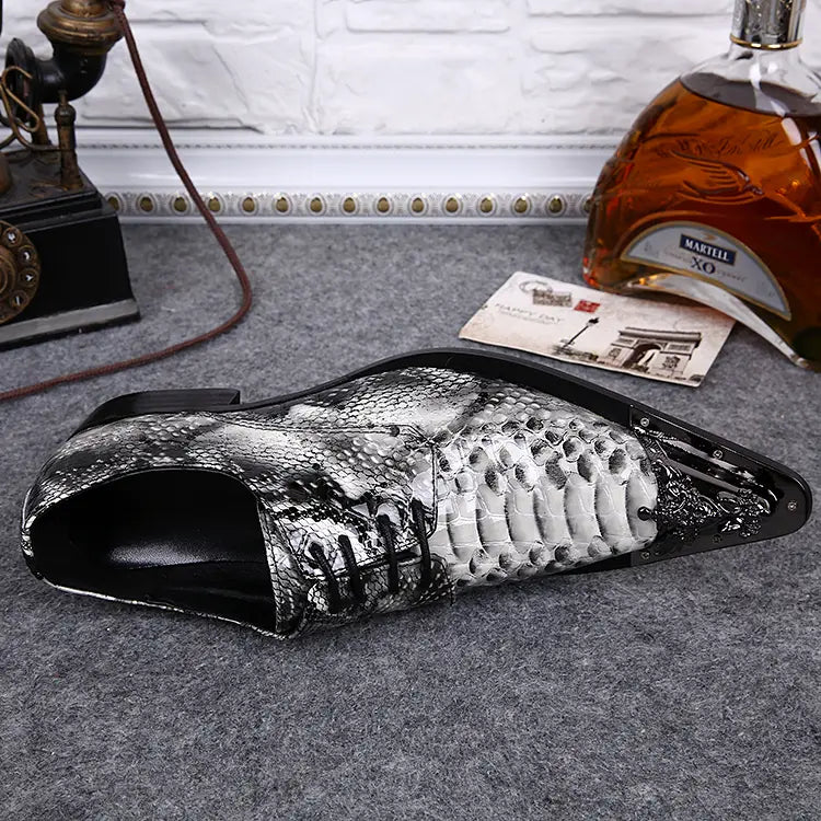 Stylish black and silver snakeskin dress shoe perfect for men’s formal office shoes.