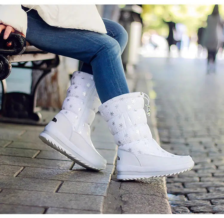 Cozy Thermal multicolor padded snow boots with fur lining and snowflake patterns