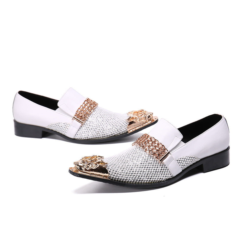 Men's Luxury Pointed Toe White Leather Wedding Shoes