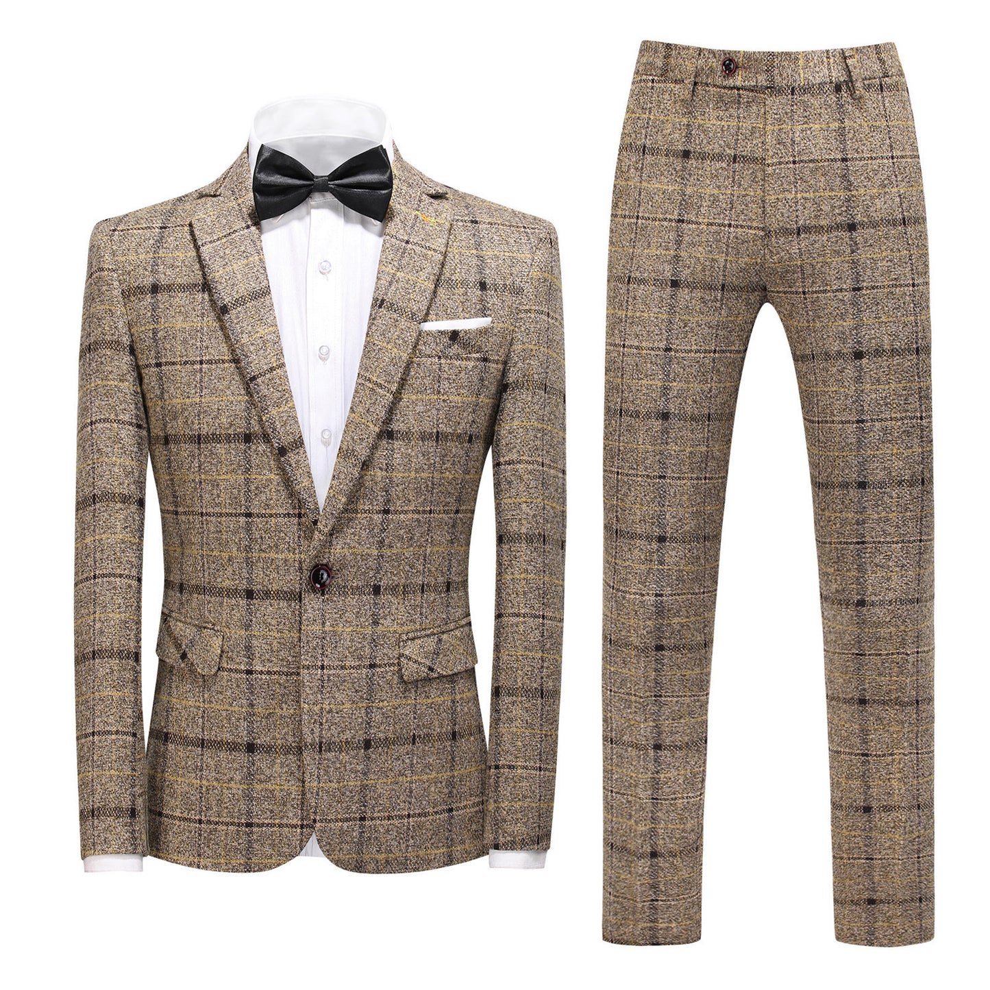 Men's Three-piece Slim-fitting English Style Checked Suit