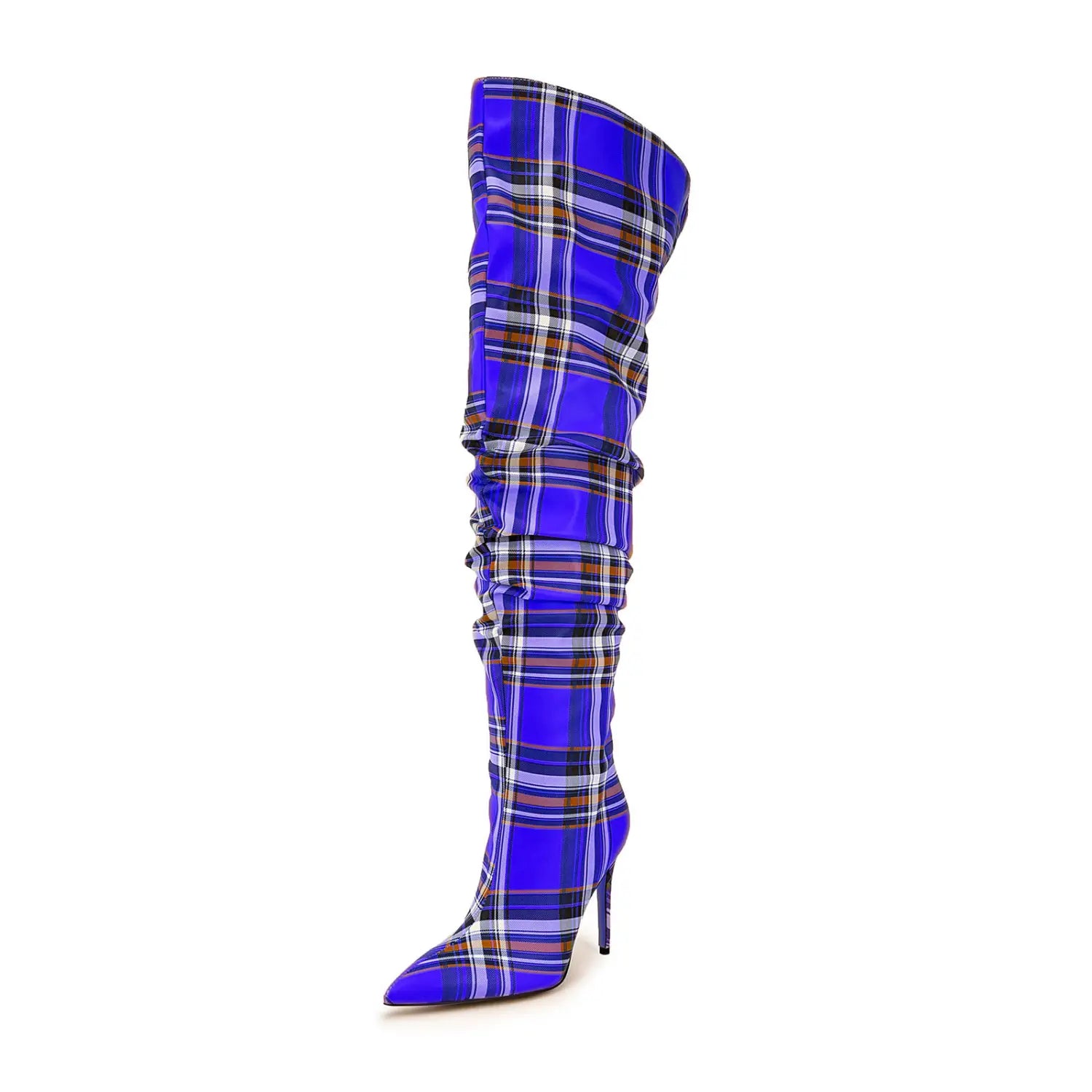 Ladies High Stiletto Heel Tartan Pattern Punk Boots