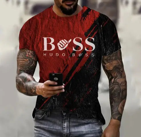 Men’s Boss Printed Fashion Short Sleeve Casual Tee Shirt