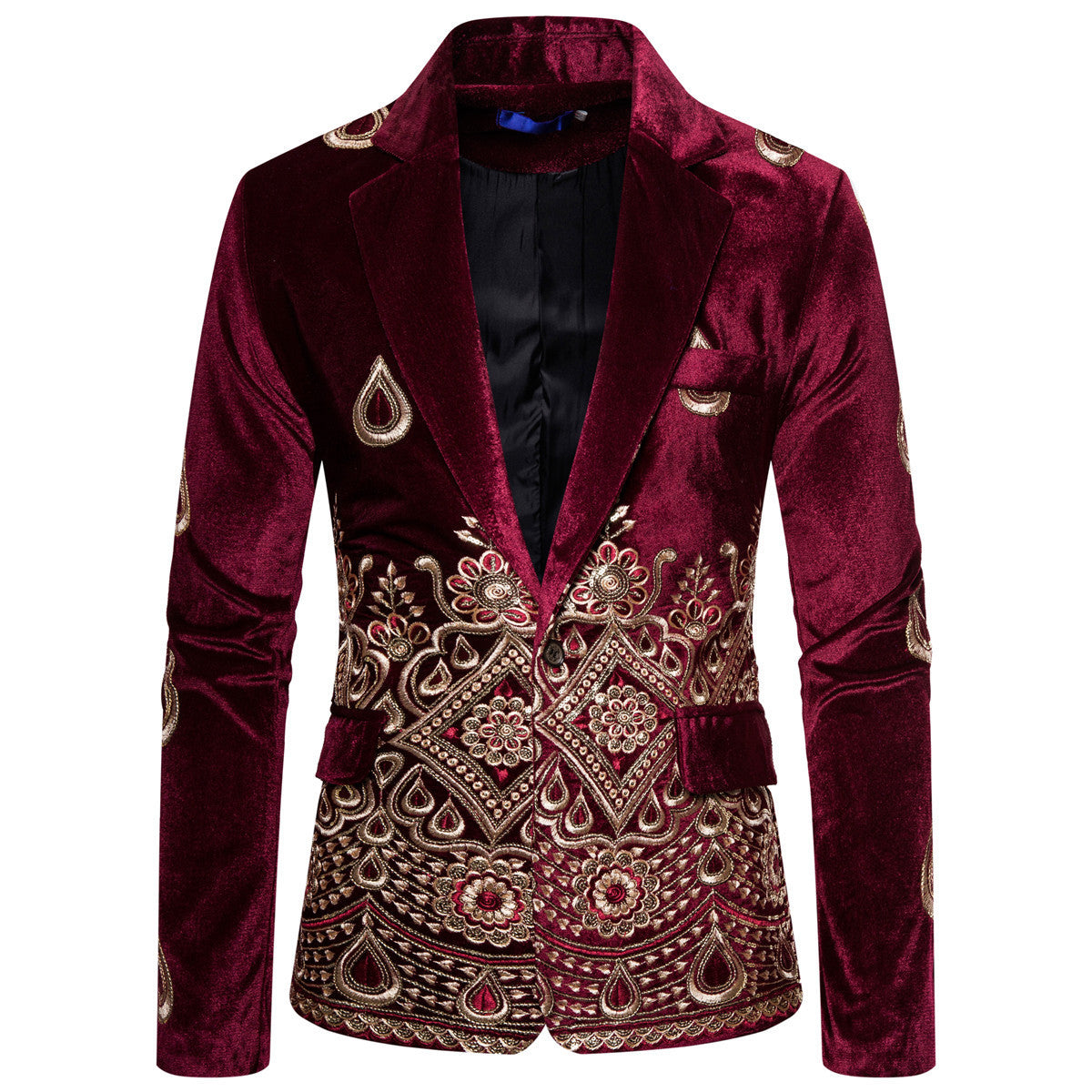 Ethnic Print Single-breasted Rhinestone Smart Jacket For Men