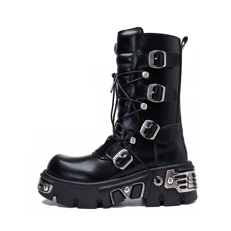 Unisex Retro Steampunk Cargo Rock High Leg Punk Boots