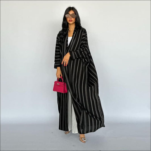 Chic Long Striped Jacket with Bold Zebra Print