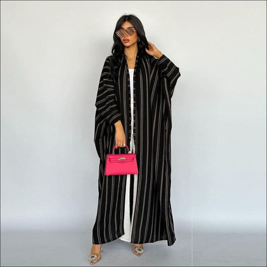 Chic Long Striped Jacket with Bold Zebra Print