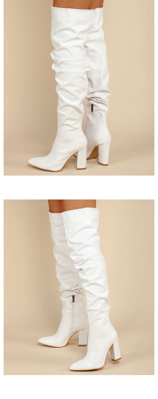 Chunky Heel Over The Knee Ruffle Design Zip Up Boot