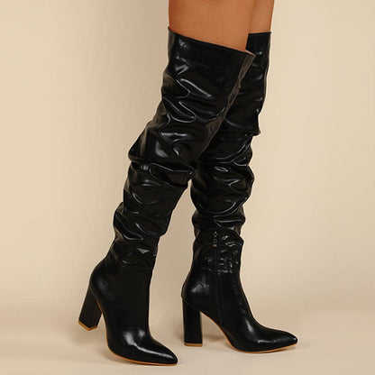 Chunky Heel Over The Knee Ruffle Design Zip Up Boot