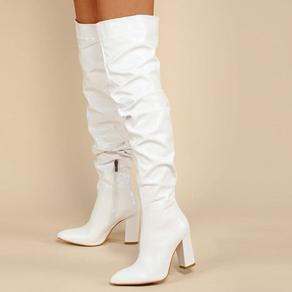 Chunky Heel Over The Knee Ruffle Design Zip Up Boot