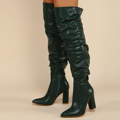 Chunky Heel Over The Knee Ruffle Design Zip Up Boot