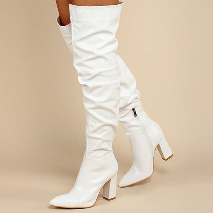 Chunky Heel Over The Knee Ruffle Design Zip Up Boot