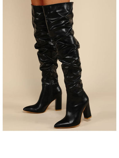 Chunky Heel Over The Knee Ruffle Design Zip Up Boot