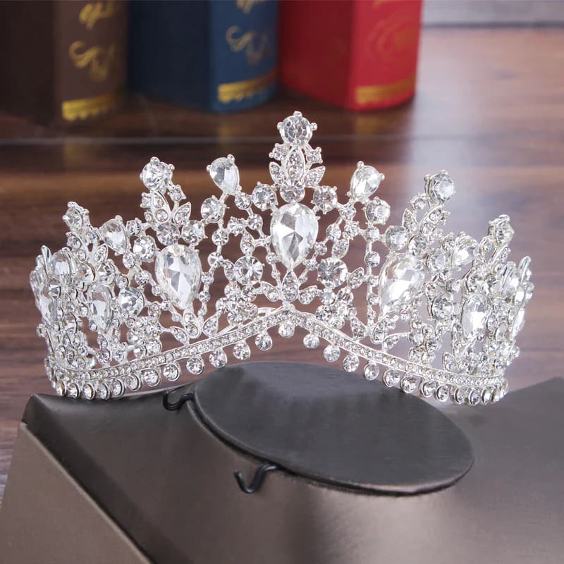 Couronne de mariage en cristal clair avec goutte d'eau et strass