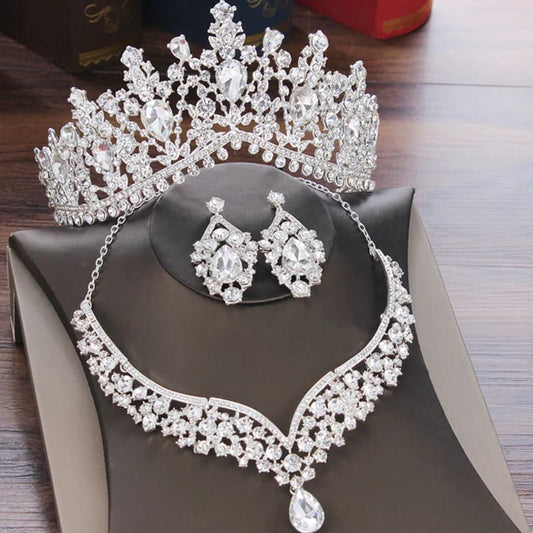 Clear Crystal Waterdrop Rhinestone Crown Bridal Set jewelry