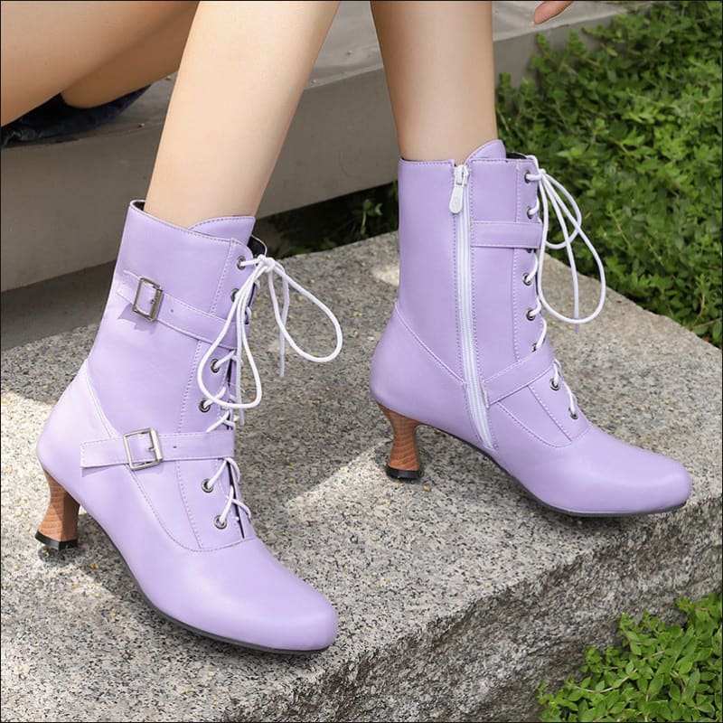 Comfortable Mid Heel Lace-up Boots for Steampunk Fashion