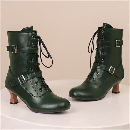 Comfortable Mid Heel Lace-up Boots for Steampunk Fashion