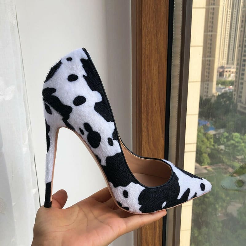 Cow Print Hairy Flock Pointed Toe Unisex Shoes