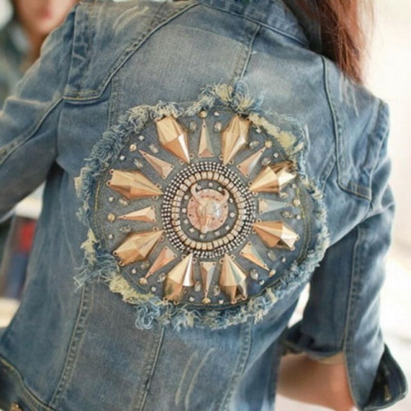 Cowboy Coat Diamond Half Sleeve Denim Blue Jacket Blue / S