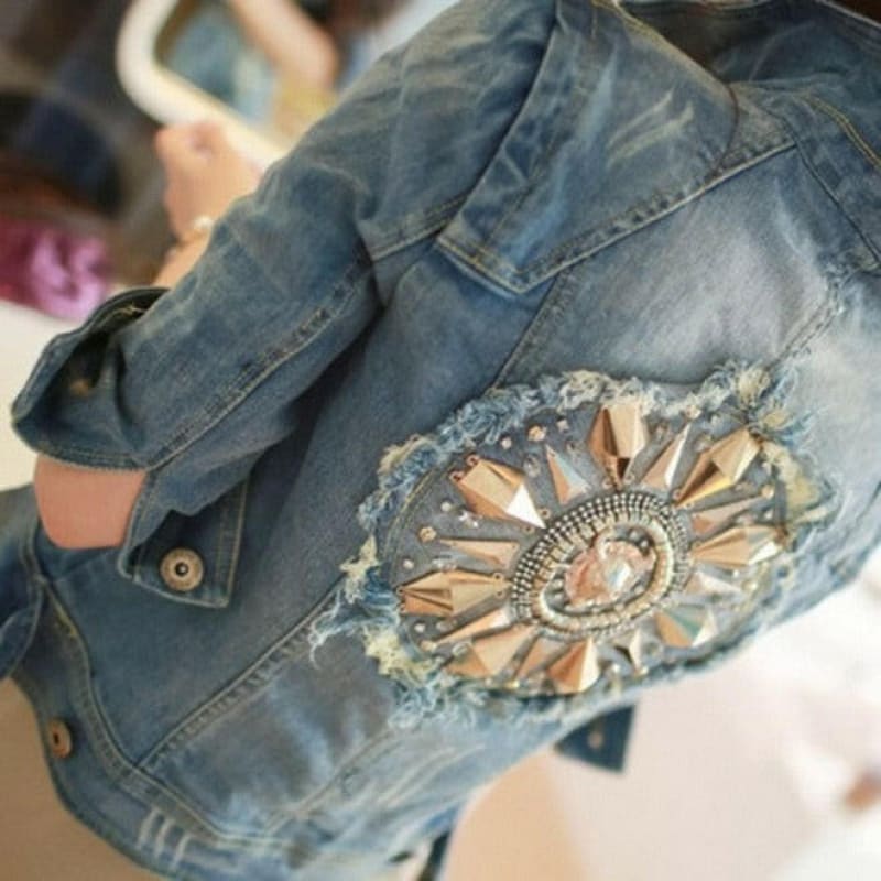 Cowboy Coat Diamond Half Sleeve Denim Blue Jacket