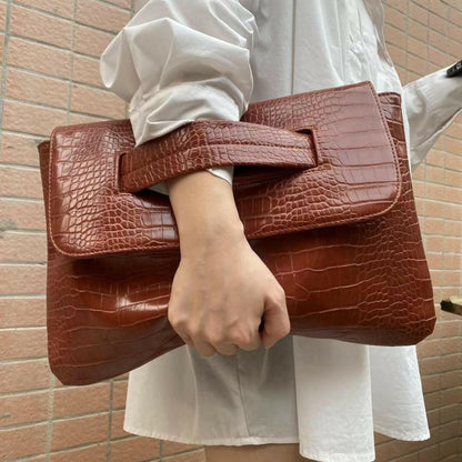 Crocodile Pattern Bag with Arm Sleeve for Files brown